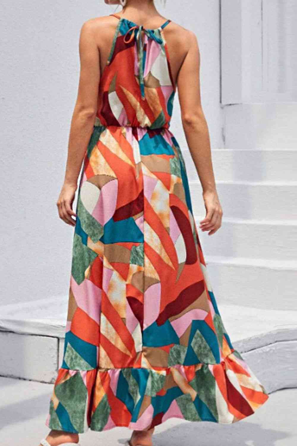 Multicolored Tied Grecian Neck Maxi Dress